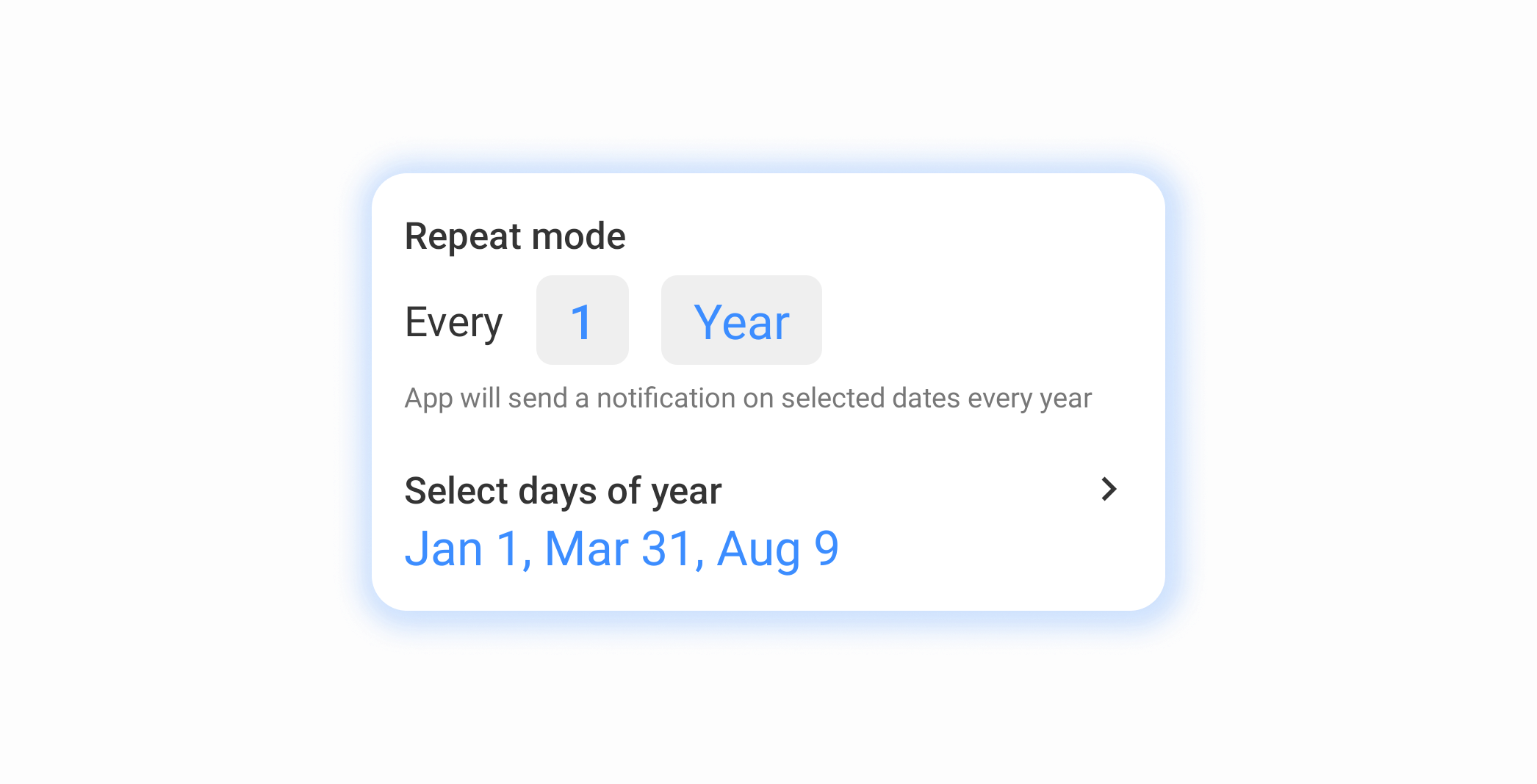 Annual reminder configuration