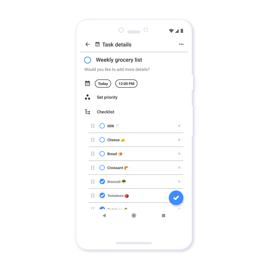 Checklist created from grocery list template