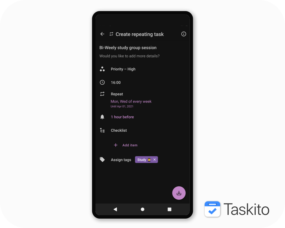 Create repeating task interface