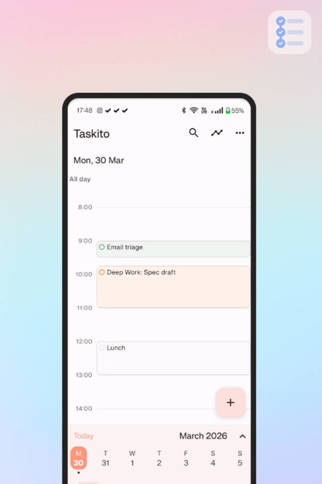 Changing start and end time of a task by dragging it
