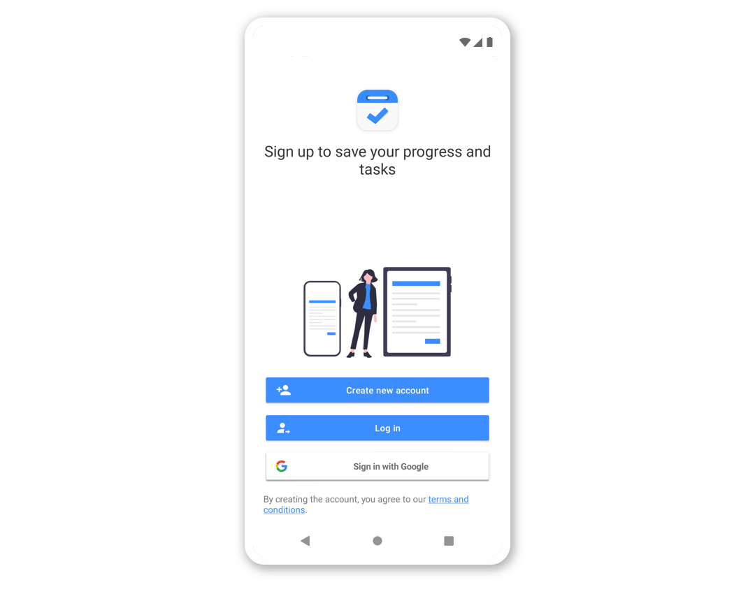 Create account screen in Taskito app