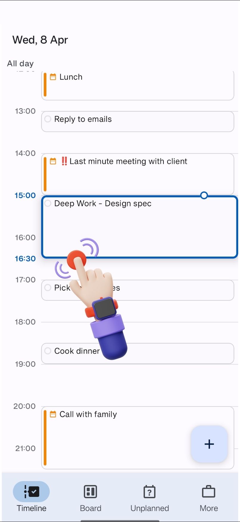 Taskito Agenda View for timeblocking tasks on a daily timeline.