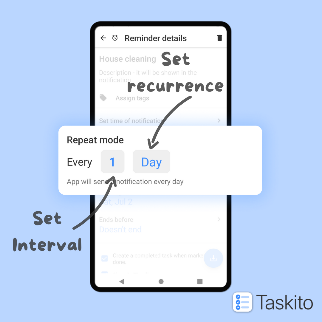 Reminders repetition mode settings