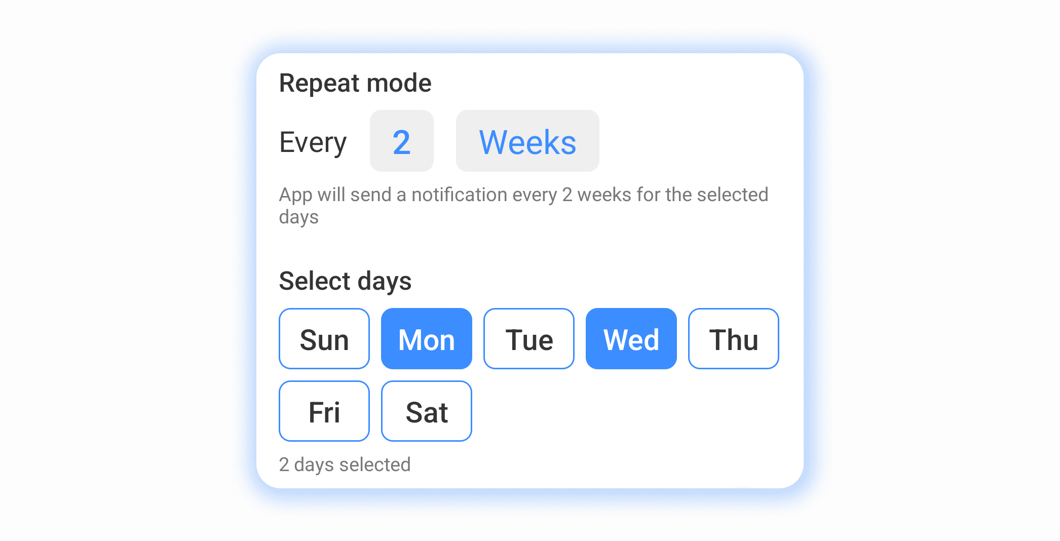 Weekly reminder configuration